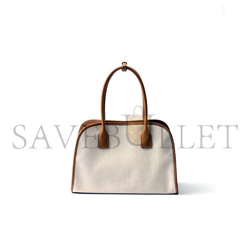 PRADA MEDIUM LINEN BLEND AND LEATHER TOTE BAG 1BG572 (35*22*18cm)